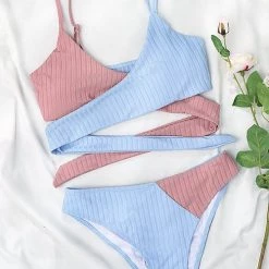 Levency New In Color Block Cross Bikini Set