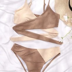 Levency New In Color Block Cross Bikini Set