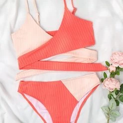 Levency New In Color Block Cross Bikini Set