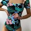 Levency Lace Backless Short Sleeve One Piece Swimwear New In