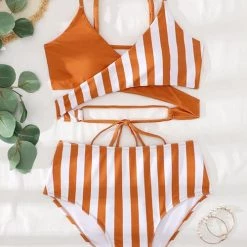 Levency New In Stripe Patchwork Cross Bikini Set