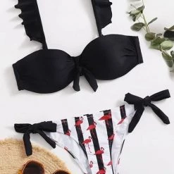 Levency New In Ruffles Stripe Knot Bikini Set