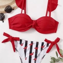 Levency New In Ruffles Stripe Knot Bikini Set