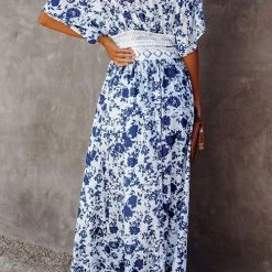 Levency Floral Lace Waist Maxi Kimono