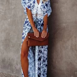 Levency Floral Lace Waist Maxi Kimono