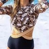 Levency Cut Out Floral Long Sleeve One Piece Swimwear New In
