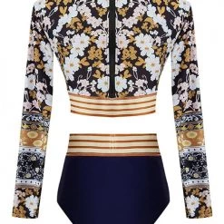 Levency Cut Out Floral Long Sleeve One Piece Swimwear New In