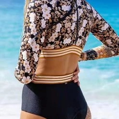Levency Cut Out Floral Long Sleeve One Piece Swimwear New In
