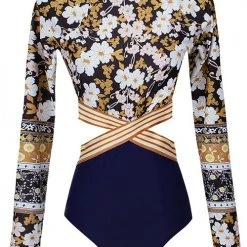 Levency Cut Out Floral Long Sleeve One Piece Swimwear New In