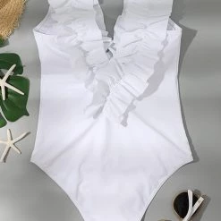 Levency New In Ruffles Deep V Neck One Piece Swimwear