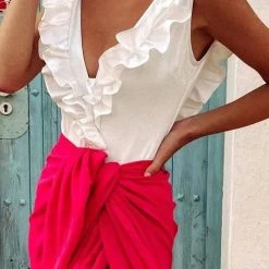 Levency New In Ruffles Deep V Neck One Piece Swimwear