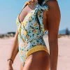 Levency Floral Ruffles V Neck One Piece Swimsuit New In