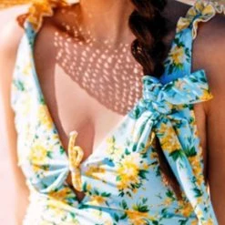 Levency Floral Ruffles V Neck One Piece Swimsuit New In