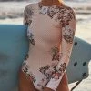 Levency Floral Zipper Long Sleeve One Piece Swimwear New In