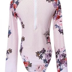 Levency Floral Zipper Long Sleeve One Piece Swimwear New In