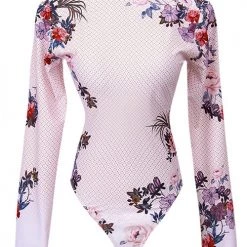 Levency Floral Zipper Long Sleeve One Piece Swimwear New In