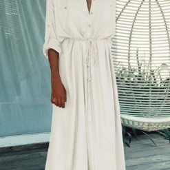 Levency Single Breasted Drawstring Cover Maxi Dress