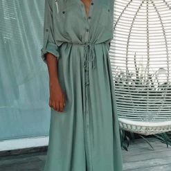 Levency Single Breasted Drawstring Cover Maxi Dress