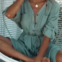 Levency Single Breasted Drawstring Cover Maxi Dress