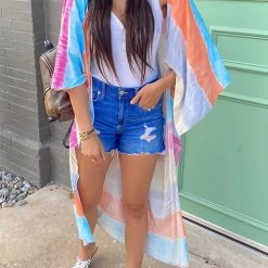 Levency New In Tie Dye Stripe Kimono