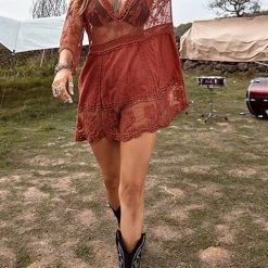 Levency Pom Pom Trim Contrast Mesh Cover Up New In