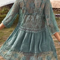 Levency Pom Pom Trim Contrast Mesh Cover Up New In