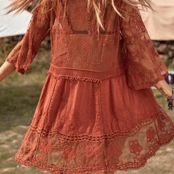 Levency Pom Pom Trim Contrast Mesh Cover Up New In