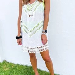 Levency Crochet V Neck Tank Cover Up
