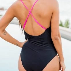 Levency Leopard Color Block Plunge One Piece Swimwear New In