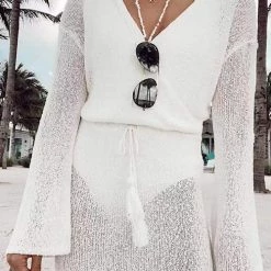 Levency Drawstring Flares Sleeve Cover Up New In