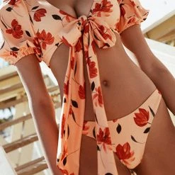 Levency Printed Bubble Sleeve Bikini Set New In