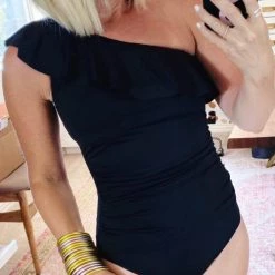 Levency Asymmetric Ruffle One Piece Swimwear New In