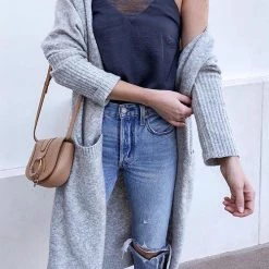 Levency Pocket Knitting Long Coat