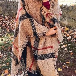 Levency New In Stripe Tassel Loose High Collar Sweaters