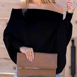 Levency Off Shoulder Puff Sleeve Sweater