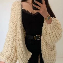 Levency New In Puff Sleeve Loose Cardigan