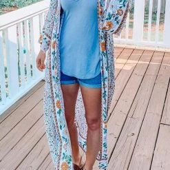 Levency New In Floral Print Loose Summer Kimono
