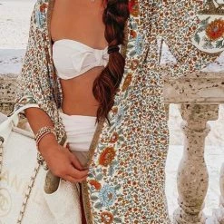 Levency New In Floral Print Loose Summer Kimono