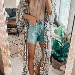Levency New In Floral Print Loose Summer Kimono