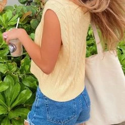 Levency V Neck Sleeveless Knit Tank Top