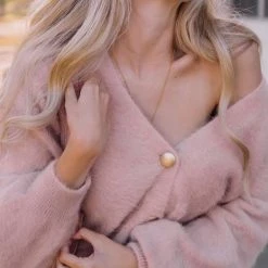 Levency Fuzzy Button V Neck Cardigan