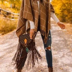 Levency Plaid Tassels Shawl