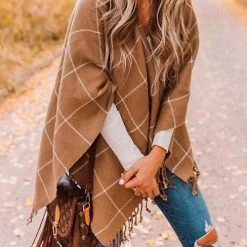 Levency Plaid Tassels Shawl