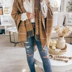 Levency Plaid Tassels Shawl