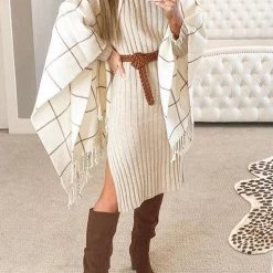 Levency Plaid Tassels Shawl