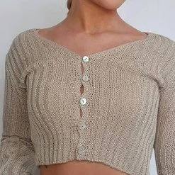 Levency Button Long Sleeve Crop Cardigan New In