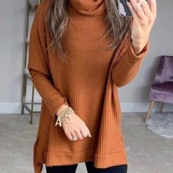 Levency Cowl Neck Slit Sweater