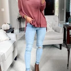Levency Cowl Neck Slit Sweater