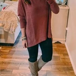 Levency Cowl Neck Slit Sweater