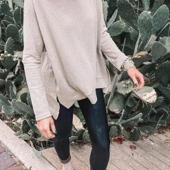 Levency Cowl Neck Slit Sweater